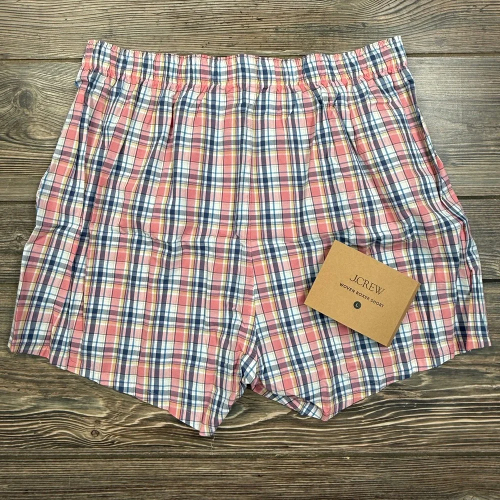 J.Crew Mens Size Large Woven Boxer Short Pink Blue Yellow Plaid CT735 New